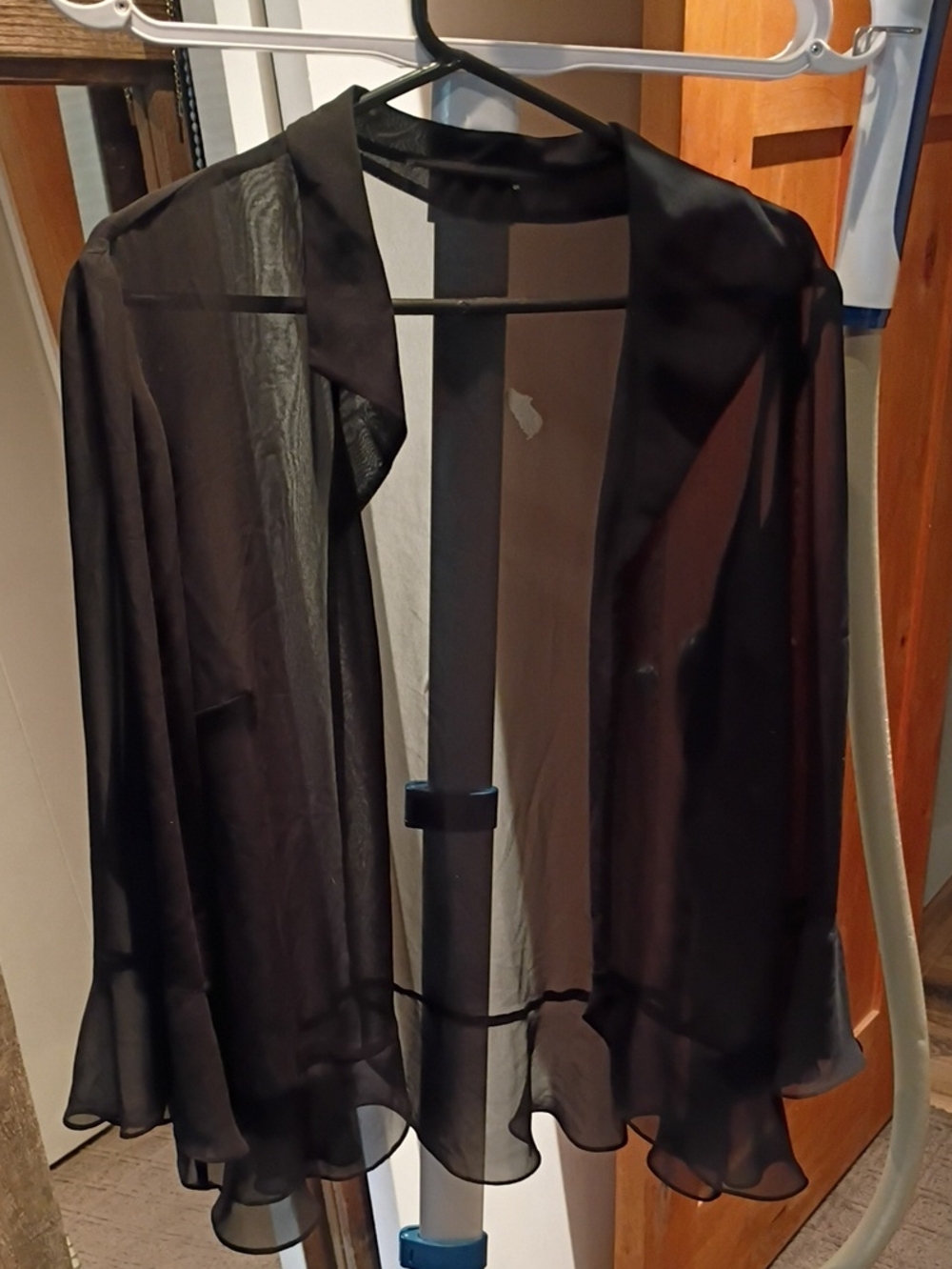Source Unknown Black Sheer Open-Front Cape Jacket